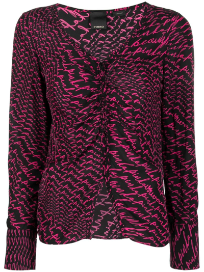 Pinko Logo-print Long-sleeve Blouse In Black