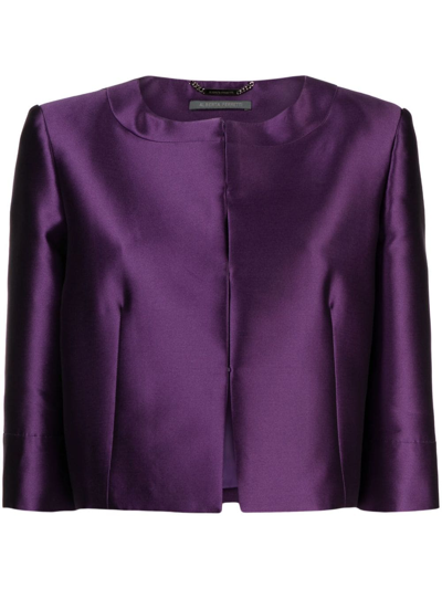 Alberta Ferretti Cropped Satin Jacket In Purple