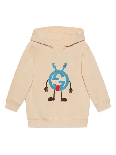 Gucci Kids' Embroidered Logo Cotton Hoodie In Neutrals