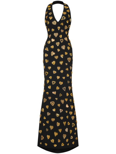 Moschino V-neck Embroidered Maxi Dress In Black