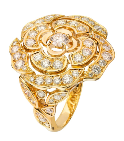 Pre-owned Chanel Yellow Gold And Diamond Camélia Ring
