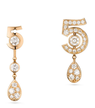 Pre-owned Chanel Beige Gold And Diamond N˚5 Transformable Earrings