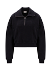 Saint Laurent Embroidered Logo Half Zip Soft Fleece Sweatshirt In Black