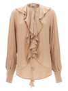 Victoria Beckham Ruffled Silk Crepe De Chine Blouse In Beige