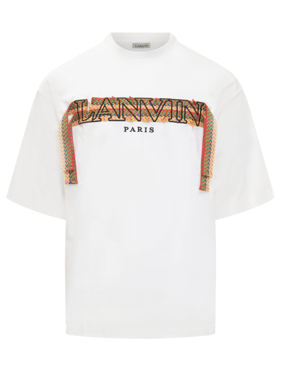 Lanvin Curb Logo Embroidery Cotton T-shirt In Optic White