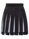 Thom Browne Pleated Wool & Cotton Miniskirt In Dark Blue