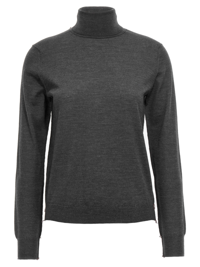 Maison Margiela Frayed Edges Wool Turtleneck Sweater In Gray
