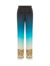Etro Blue Palazzo Trousers In Shaded Crepe De Chine With Paisley Patterns In Azzurro