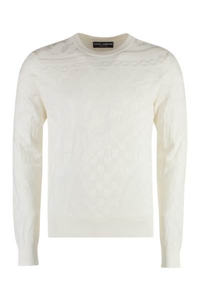 Dolce & Gabbana Long Sleeve Crew-neck Sweater In Ivory