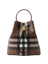 Burberry Logo Plaque Checked Drawstring Shoulder Bag In Brown