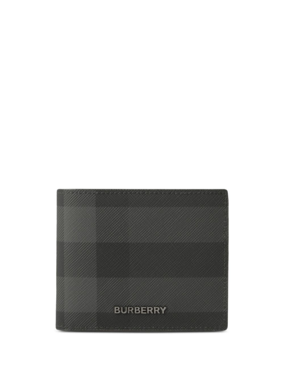 Burberry Check Slim Bifold Wallet In Charcoal