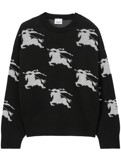 Burberry Ekd Cotton Silk Jacquard Sweater In Black White