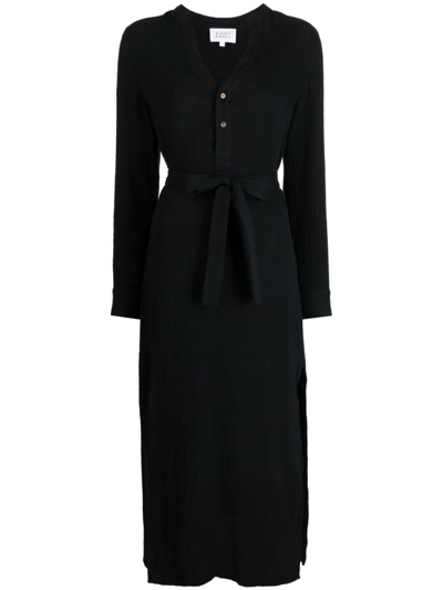 Bird & Knoll Frieda Button-up Cotton Shirt Dress In Black