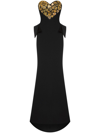 MOSCHINO SWEETHEART-NECK EMBROIDERED MAXI DRESS