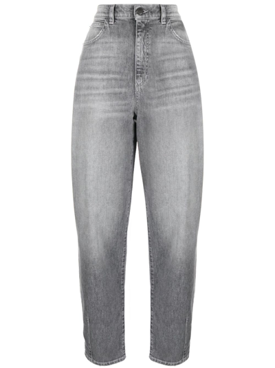 Emporio Armani Stonewashed High-waisted Tapered Jeans In Grau