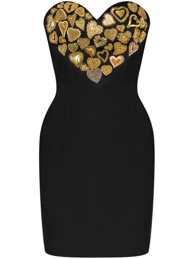 Moschino Sweetheart-neck Embroidered Minidress In Black