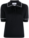 THOM BROWNE TIE-FASTENING KNIT POLO TOP