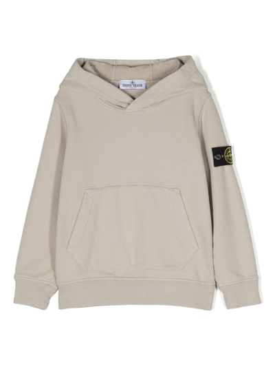 Stone Island Kids' Compass-patch Cotton Hoodie In Grau