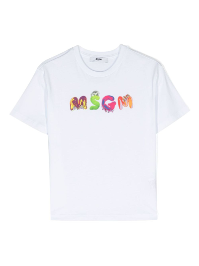 Msgm Kids' T-shirt Mit Logo-print In White