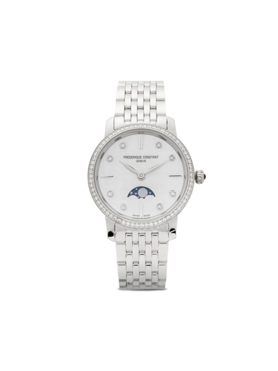 Frederique Constant Schmale Moonphase Armbanduhr 30mm In White