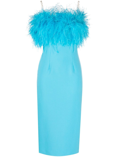 Nissa Feather-trim Midi Dress In Blau