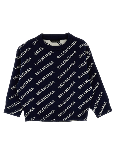 Balenciaga Kids' Logo Sweater In Navy