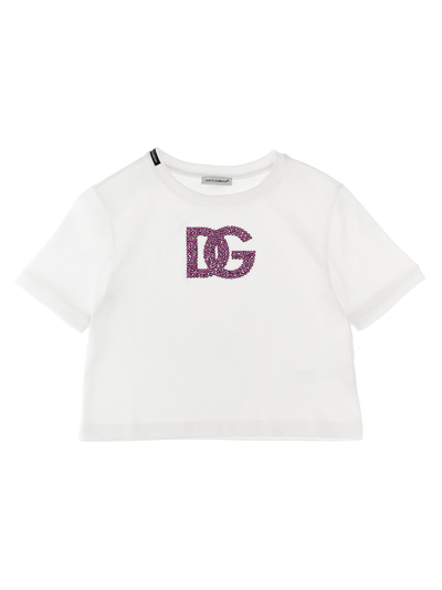 Dolce & Gabbana Kids' Rhinestone-logo Cotton T-shirt In White