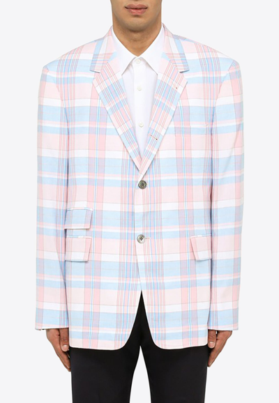 Thom Browne Checked Cotton Blazer In Pink