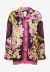 Versace Orchid Barocco Silk Twill Pajama Shirt In Multicolor