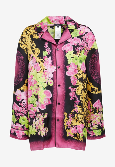VERSACE FLORAL PRINT SILK PJ SHIRT
