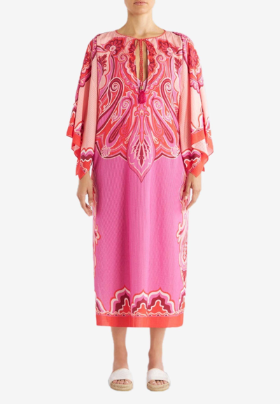Etro Engineered Paisley Wave-print Midi Caftan Dress In Pink