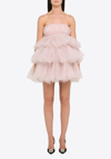 Rotate Birger Christensen Rotate Carlosaaa Crystal Tullie Ruffle Dress Clothing In Pink