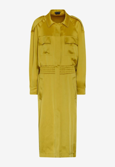 Tom Ford Fluid Satin Trench Midi Dress In Mustard