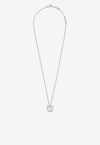 Ferragamo Gancio 3d Crystal Necklace In Silver