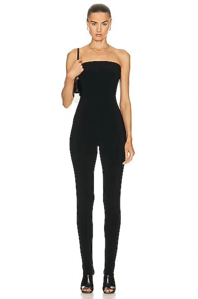 Norma Kamali Strapless Catsuit W/ Footie In Black