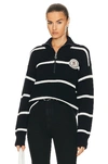 Moncler Striped Wool Quarter-zip Turtleneck In Blue Navy