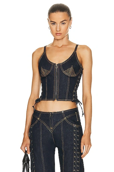 Jean Paul Gaultier Contrast-stitching Denim Corset Top In Blue