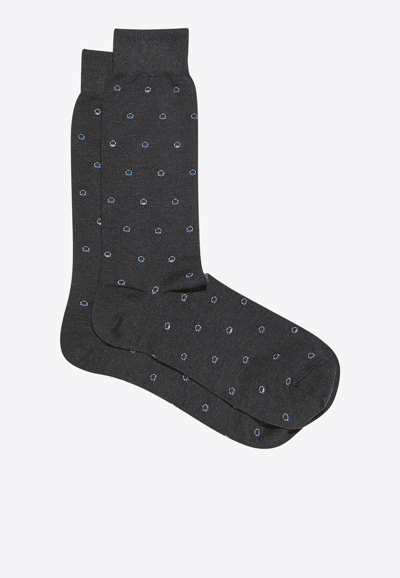 Ferragamo Medium Gancini Jacquard Sock In Blue