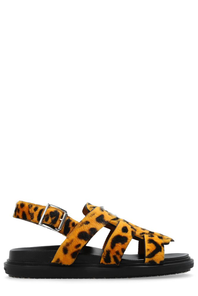 Marni Fussbett Leopard Sandals In Brown