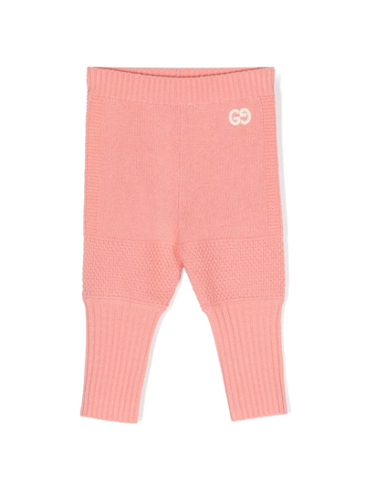 Gucci Babies' Logo-embroidered Wool Leggings In Pink