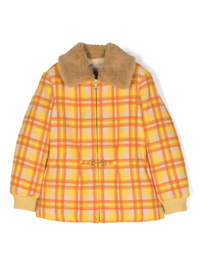 Gucci Kids' 格纹羊毛飞行员夹克 In Yellow