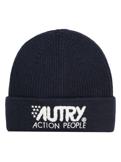 Autry Embroidered-logo Knitted Beanie In Blue