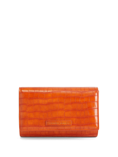 Giuseppe Zanotti Wendy Crocodile-effect Clutch Bag In Orange