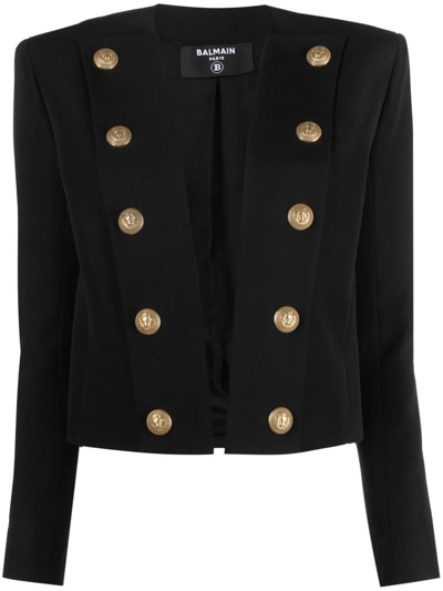 Balmain Cotton-blend Fitted Jacket In Black