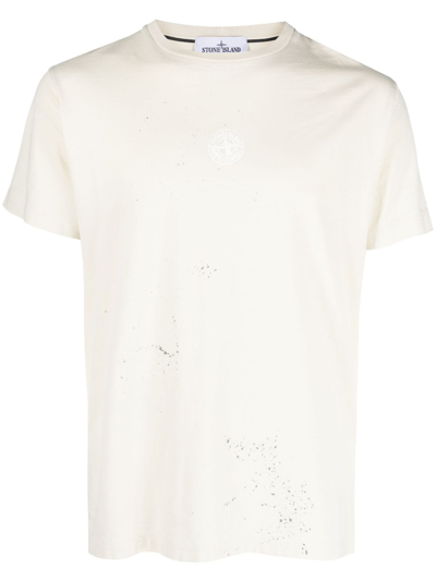 Stone Island Compass Logo-print Cotton T-shirt In Neutrals