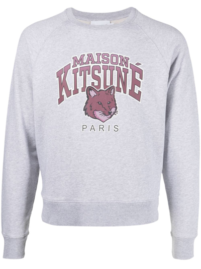 Maison Kitsuné Logo-print Cotton Sweatshirt In Grey