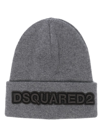 Dsquared2 Logo刺绣针织套头帽 In Grey