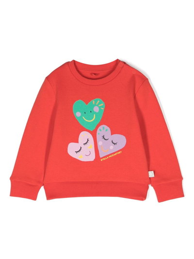 Stella Mccartney Red Sweatshirt For Baby Girl With Hearte And Logo