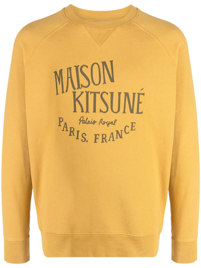 Maison Kitsuné Logo-print Crew-neck Sweatshirt In Yellow