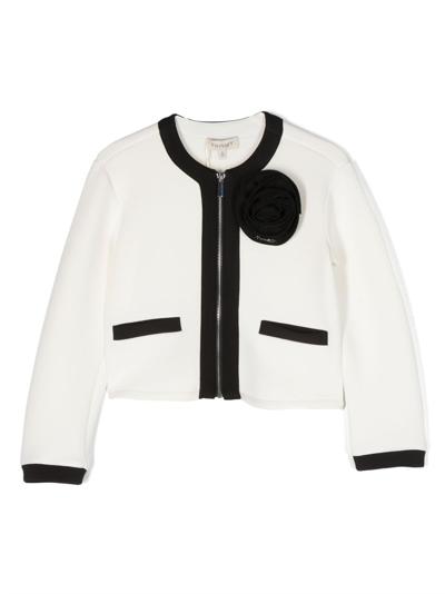 Twinset Kids' Floral-appliqué Jacket In White